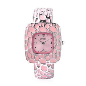 STRADA Enameled Cuff Bracelet Watch Pink